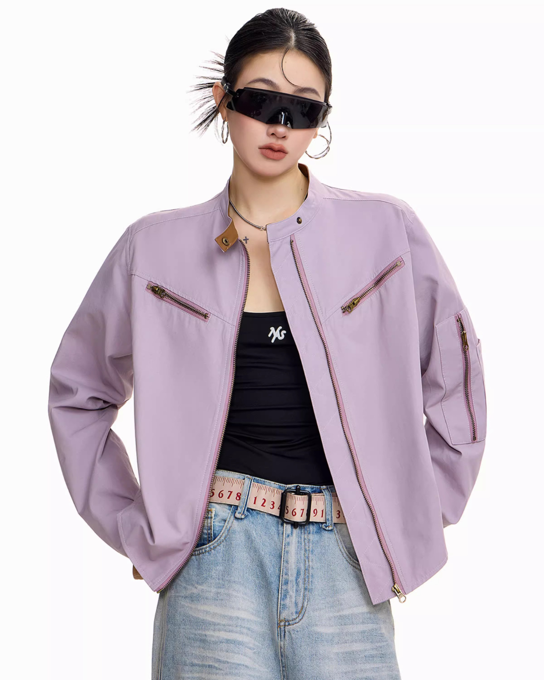 Contrast Lining Moto Jacket