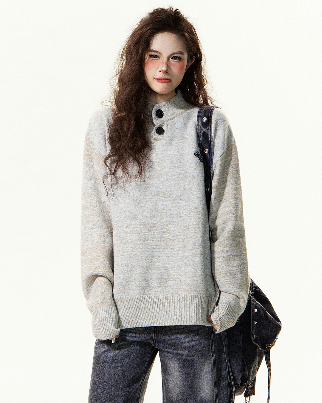 Mock Neck Button Knit