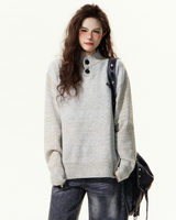 Mock Neck Button Knit