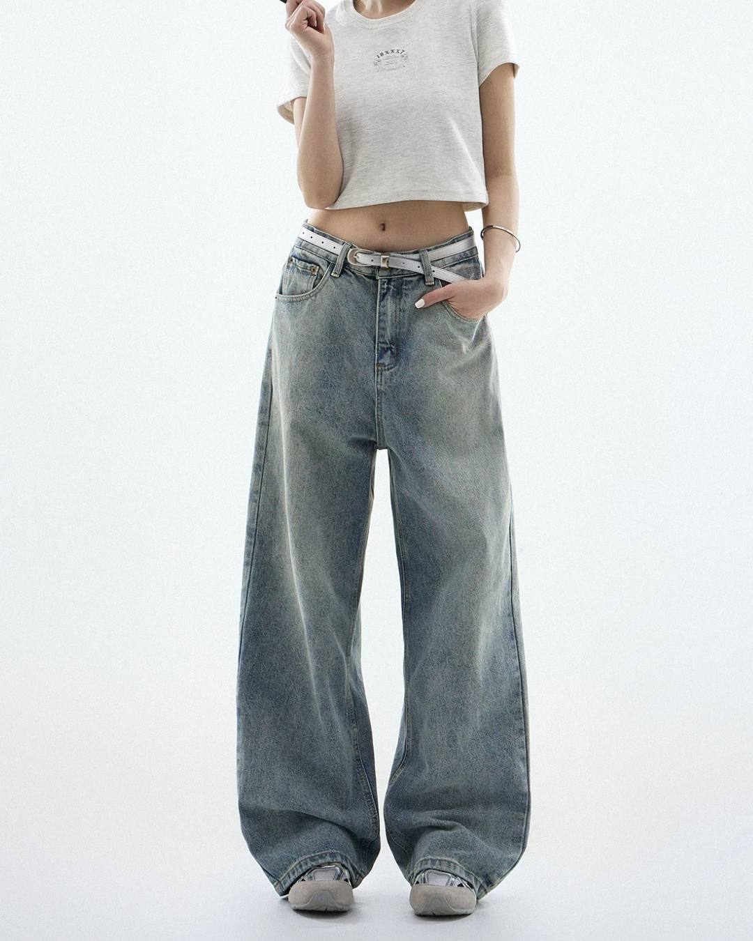 Washed Tone Maxi Wide Jeans