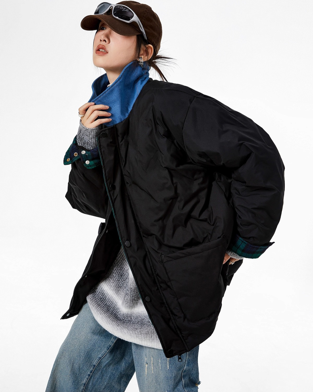Contrast Collar Padded Jacket