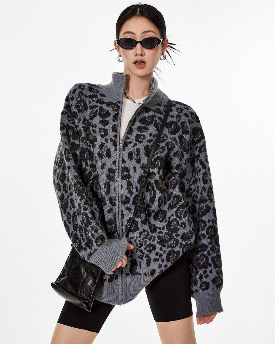 Leopardish Knit Zip Jacket