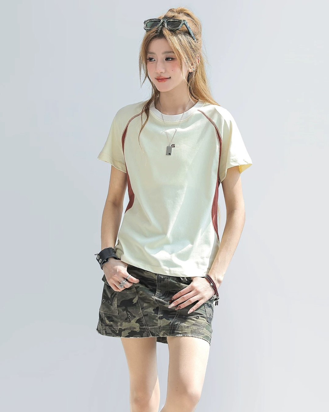 Seam Detail Raglan Color Block Tee