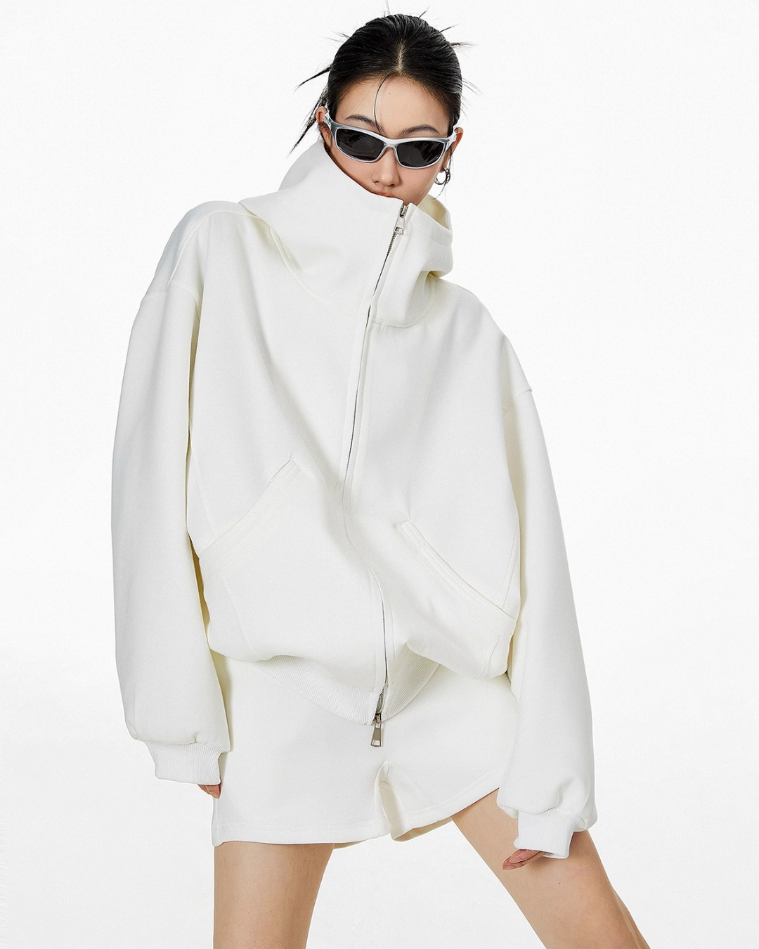 High Neck Essential Zip Hoodie