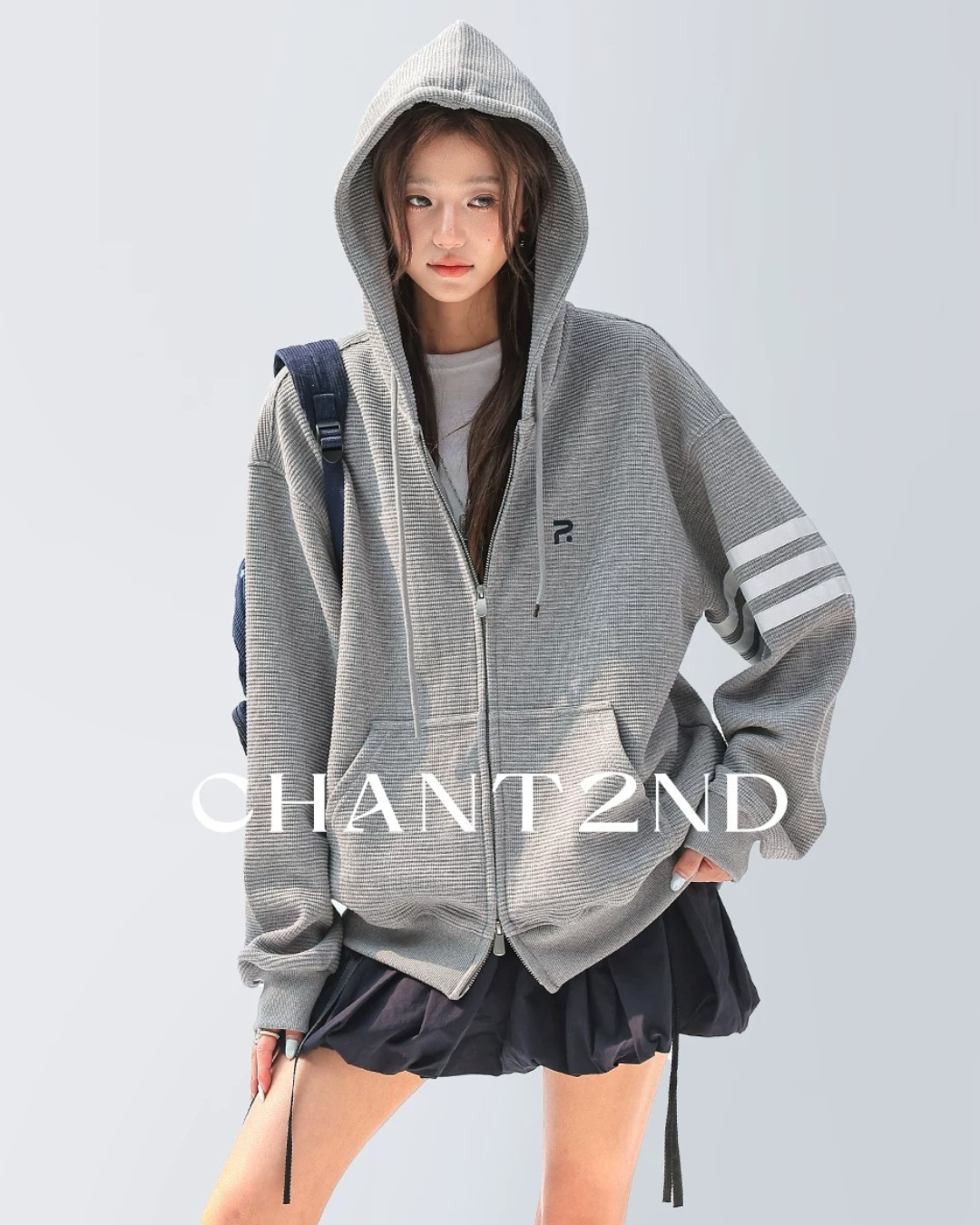 Waffle Stripe Zip-Up Hoodie