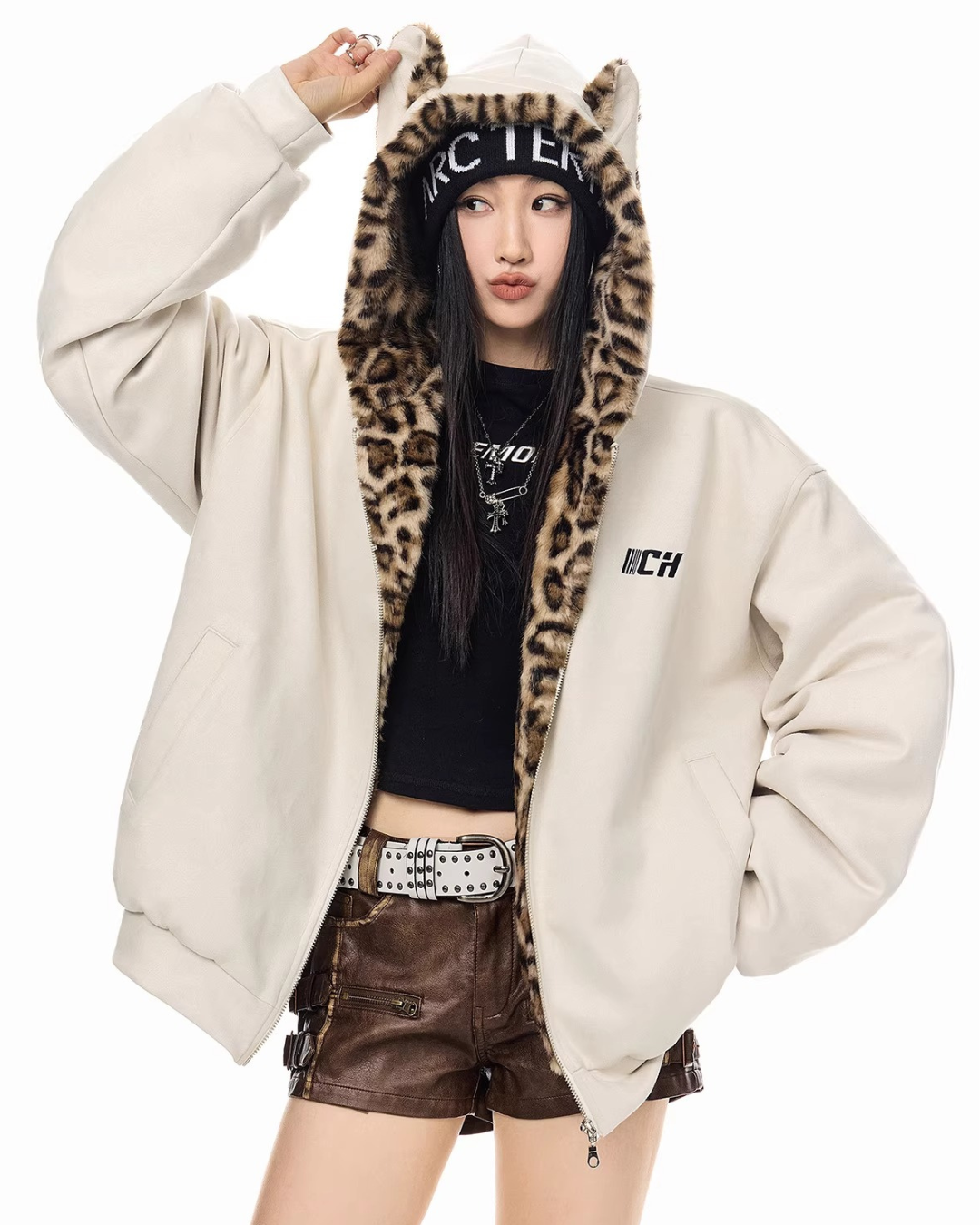 Leopard Lined Teddy Hoodie