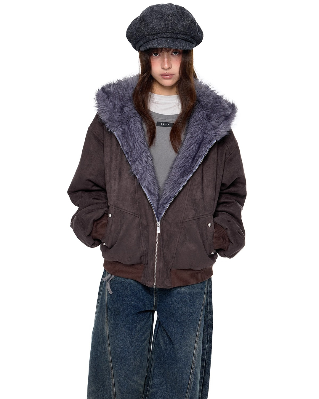 Faux Fur Suede Zip Jacket