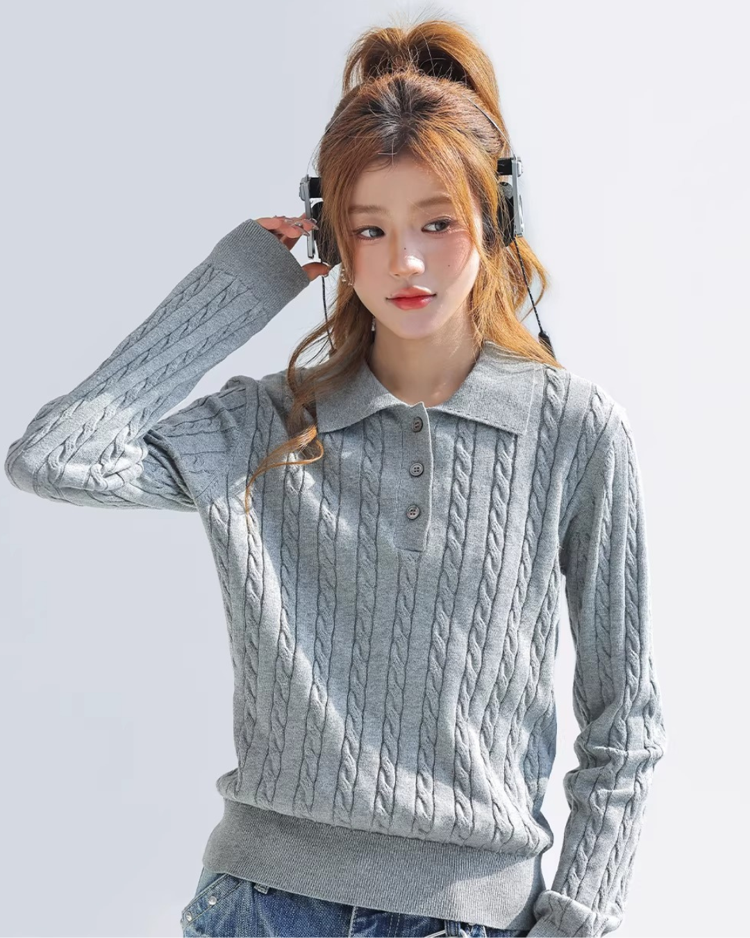 Soft Cable Collared Knit