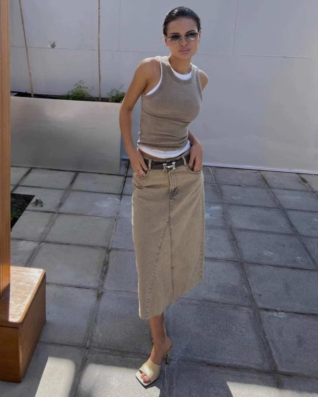 Washed Blue Denim Skirt