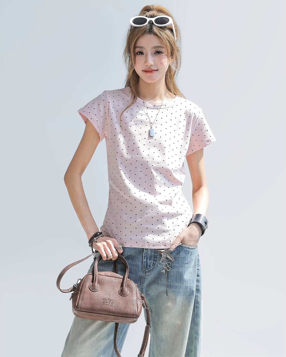 Polka Dot Fitted Short Sleeve Tee