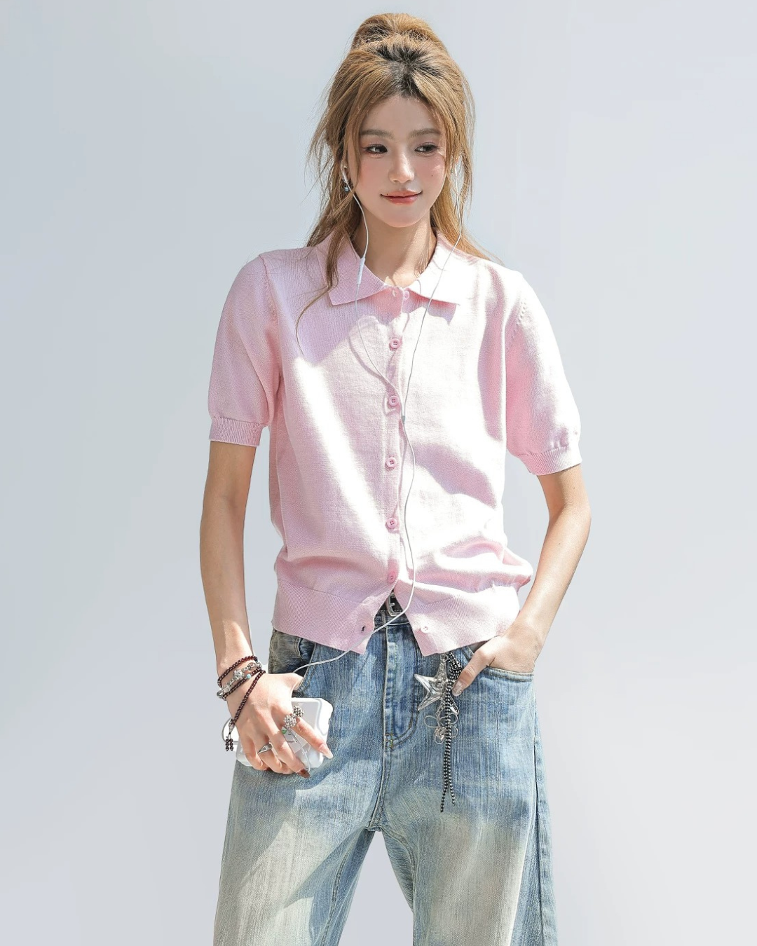 Soft Knit Button-Up Collar Top