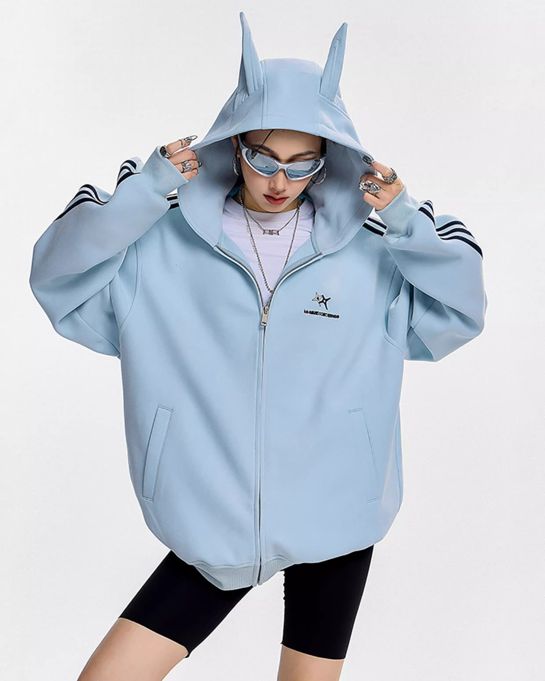 Cat Ear Line Track Zip Hoodie