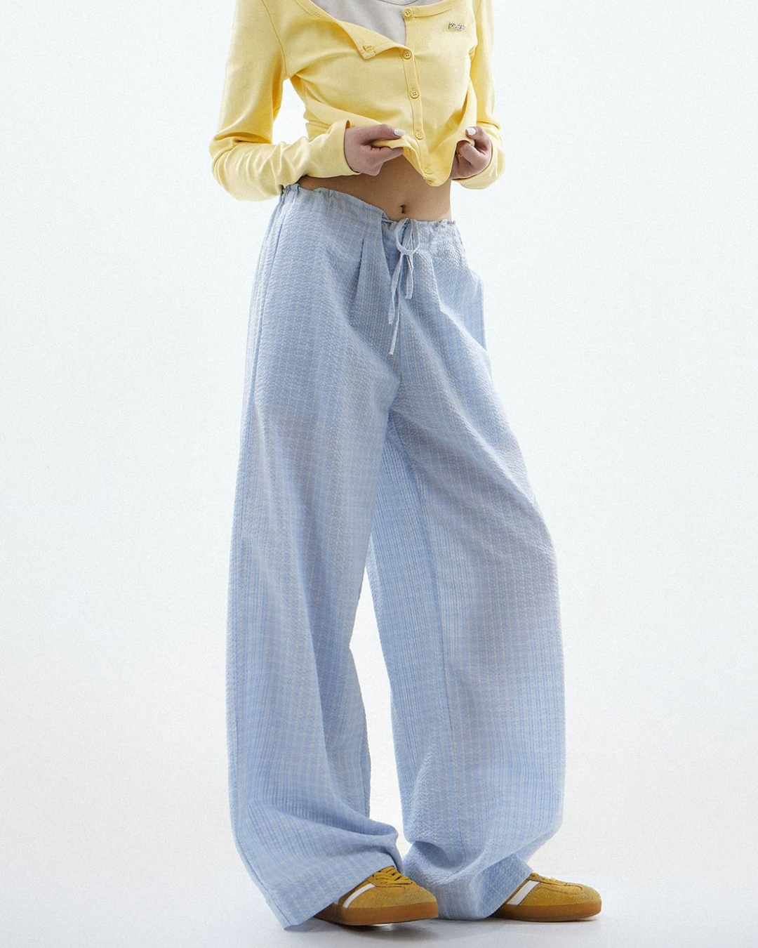 Sheer Textured Balloon Wide Trousers