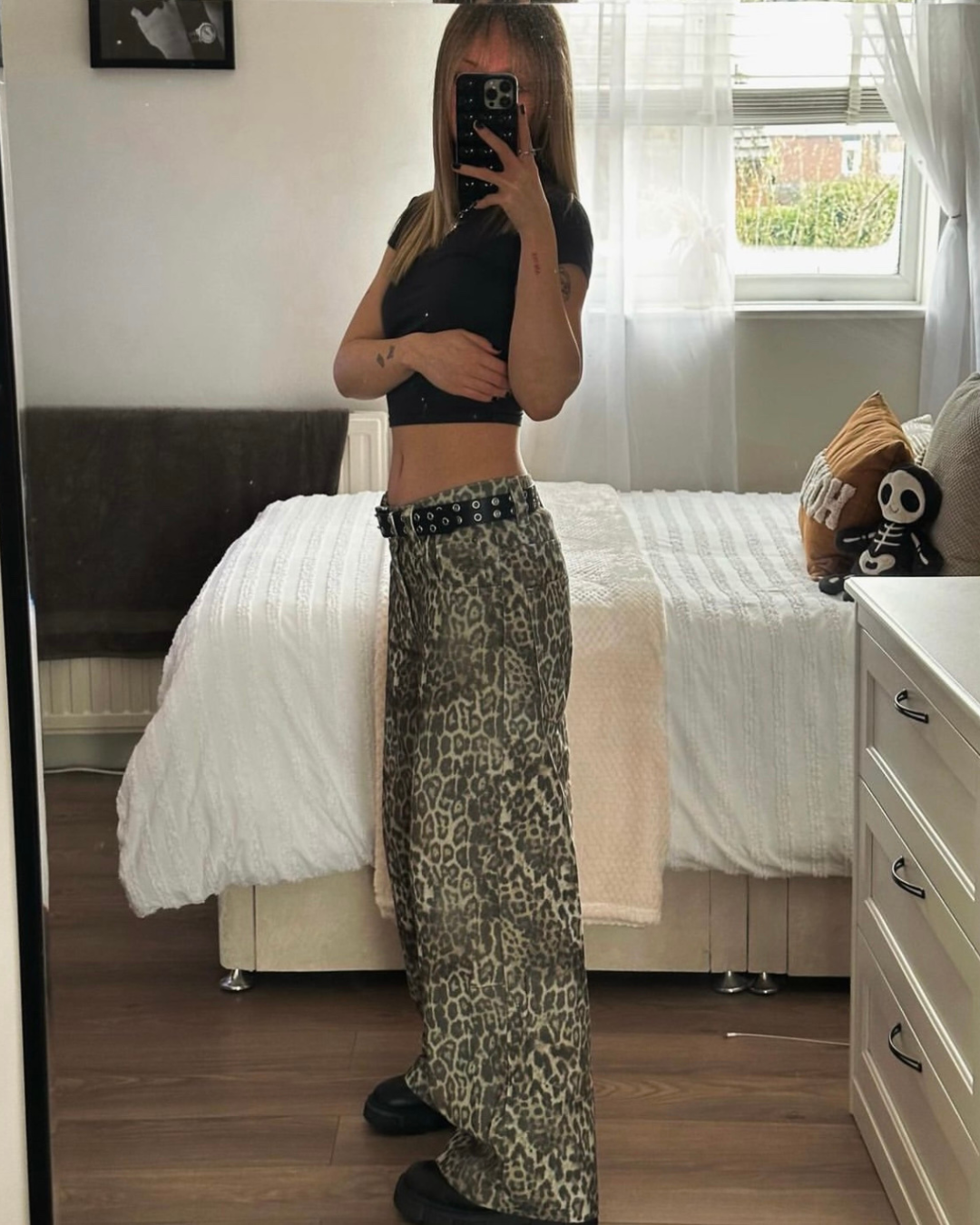 Wide-Fit Leopard Jeans