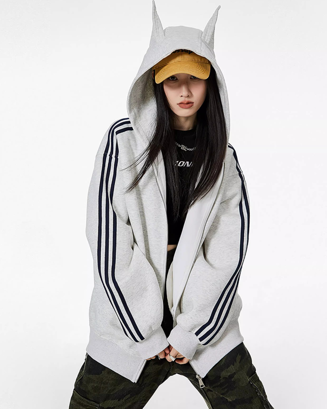 Cat Ear Line Track Zip Hoodie