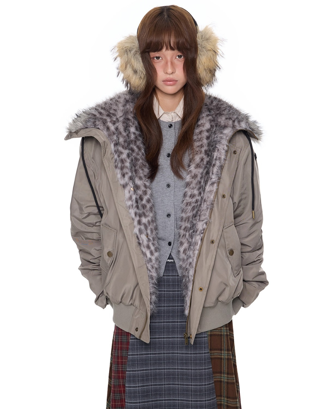 Leopard Fur Trim Hoodie