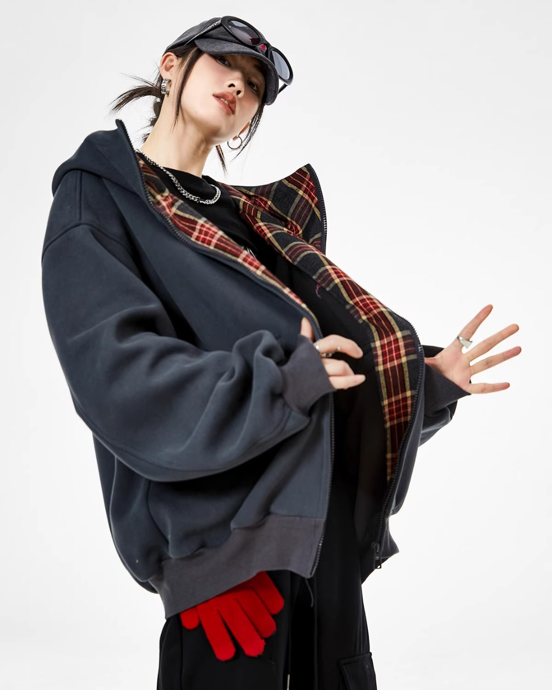 Check Inner Oversized Hoodie