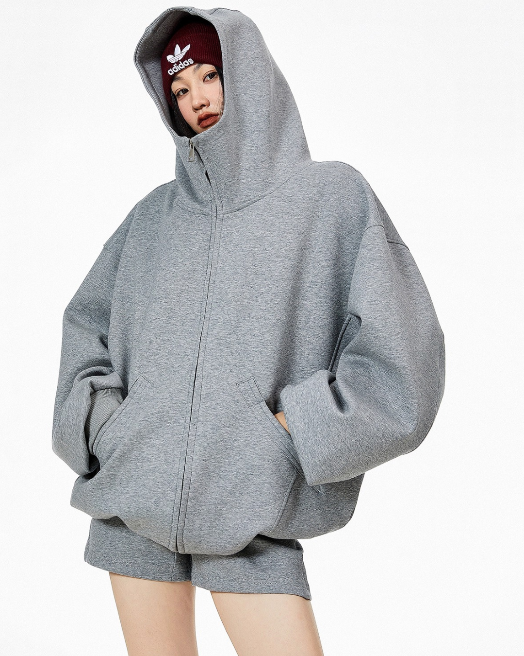 High Neck Essential Zip Hoodie