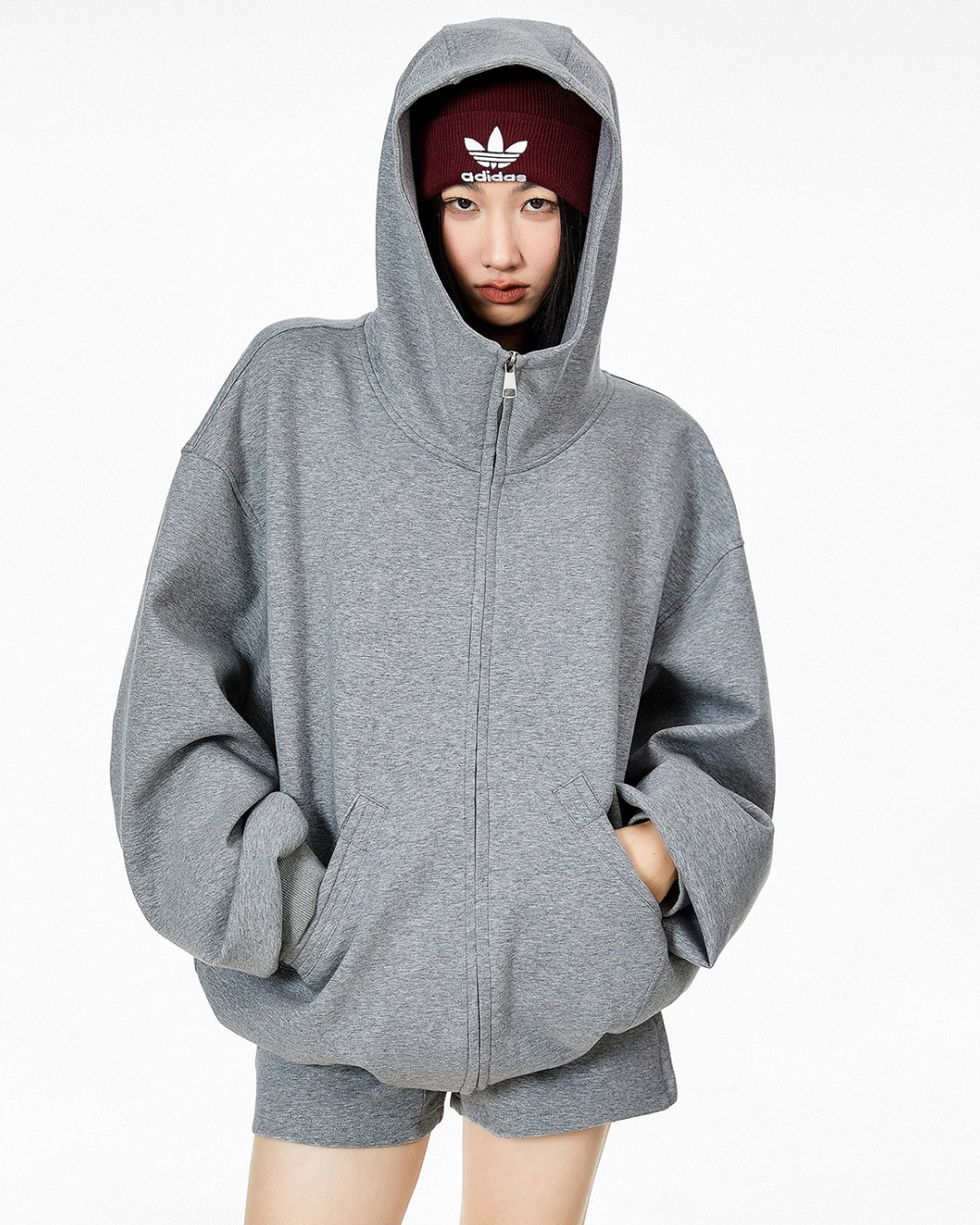 High Neck Essential Zip Hoodie