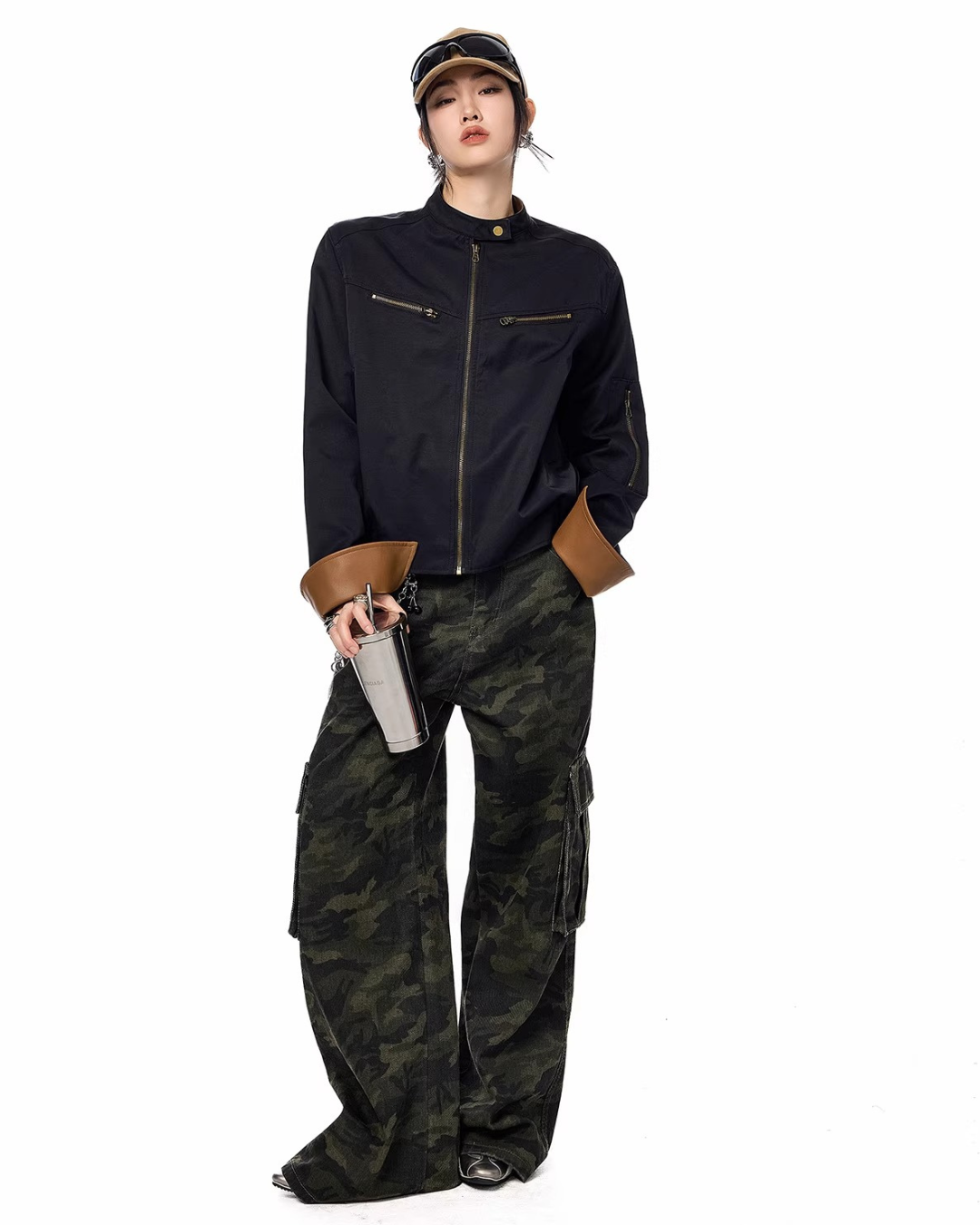 Contrast Lining Moto Jacket