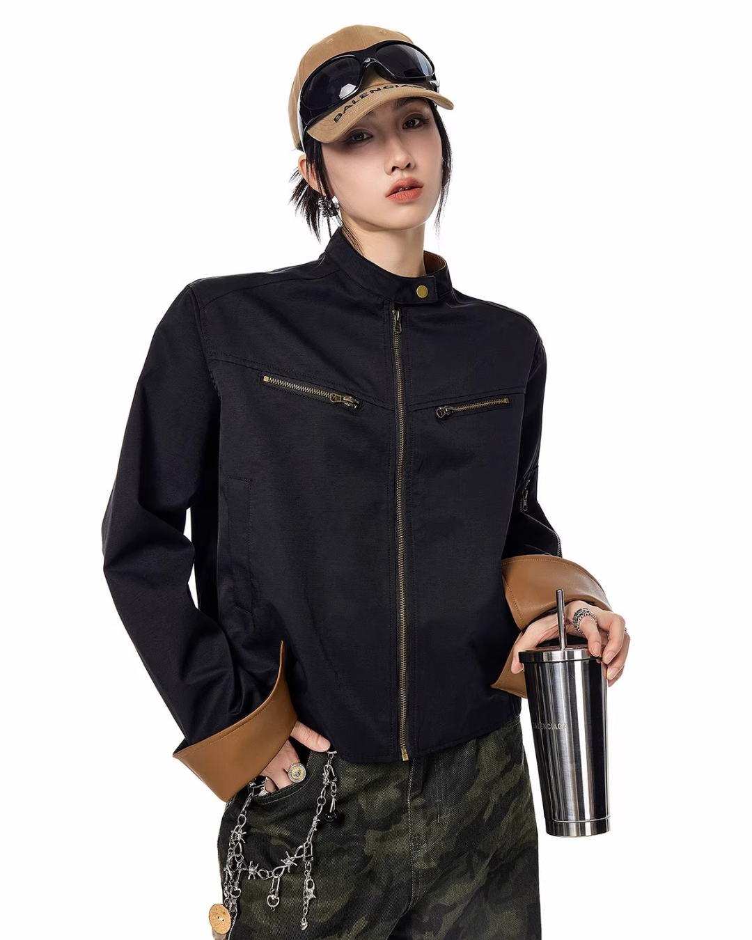 Contrast Lining Moto Jacket