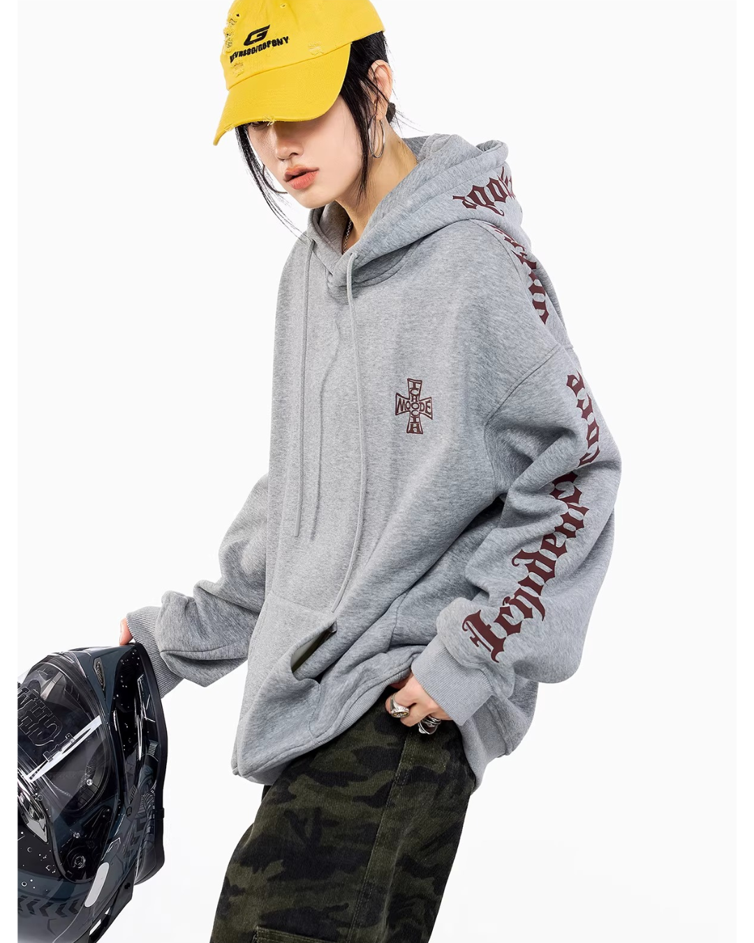 Sleeve Script Graphic Oversized Hoodie