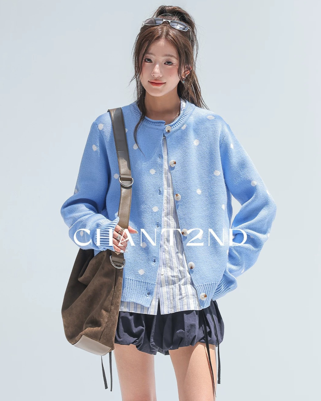 Powder Dot Crew Neck Cardigan