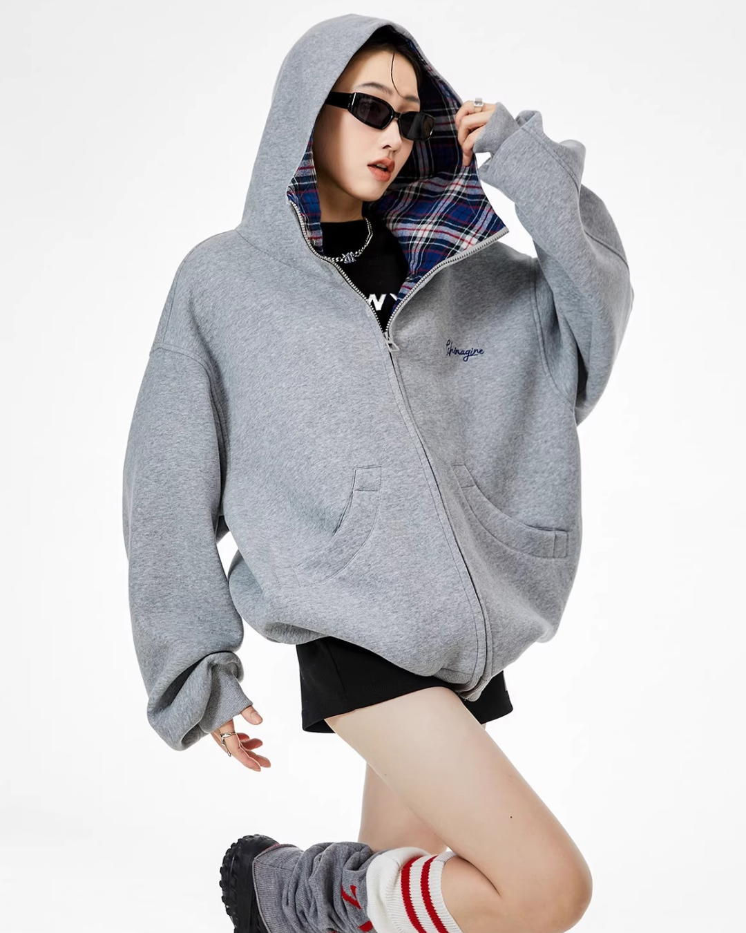 Check Inner Oversized Hoodie