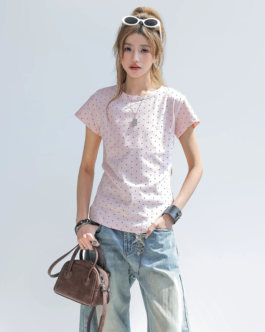 Polka Dot Fitted Short Sleeve Tee