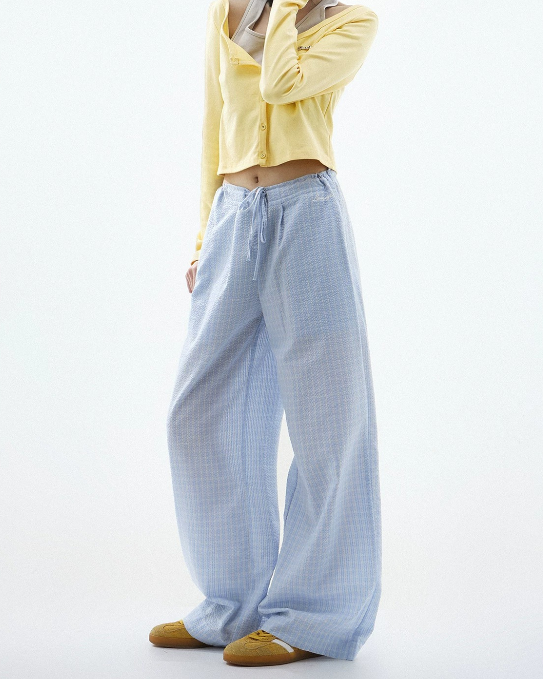 Sheer Textured Balloon Wide Trousers