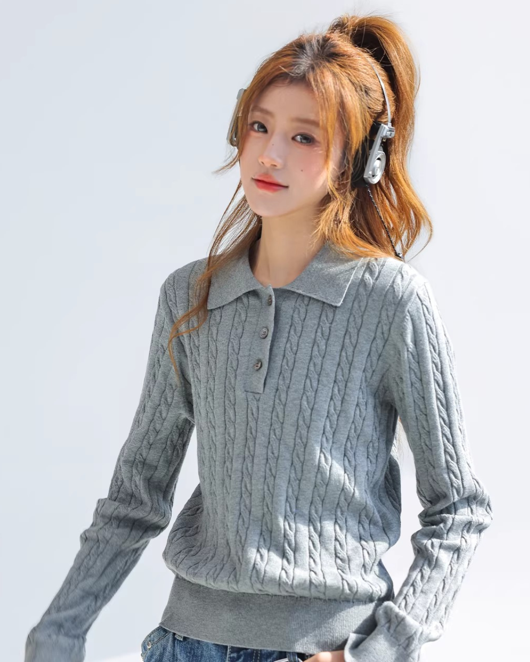 Soft Cable Collared Knit