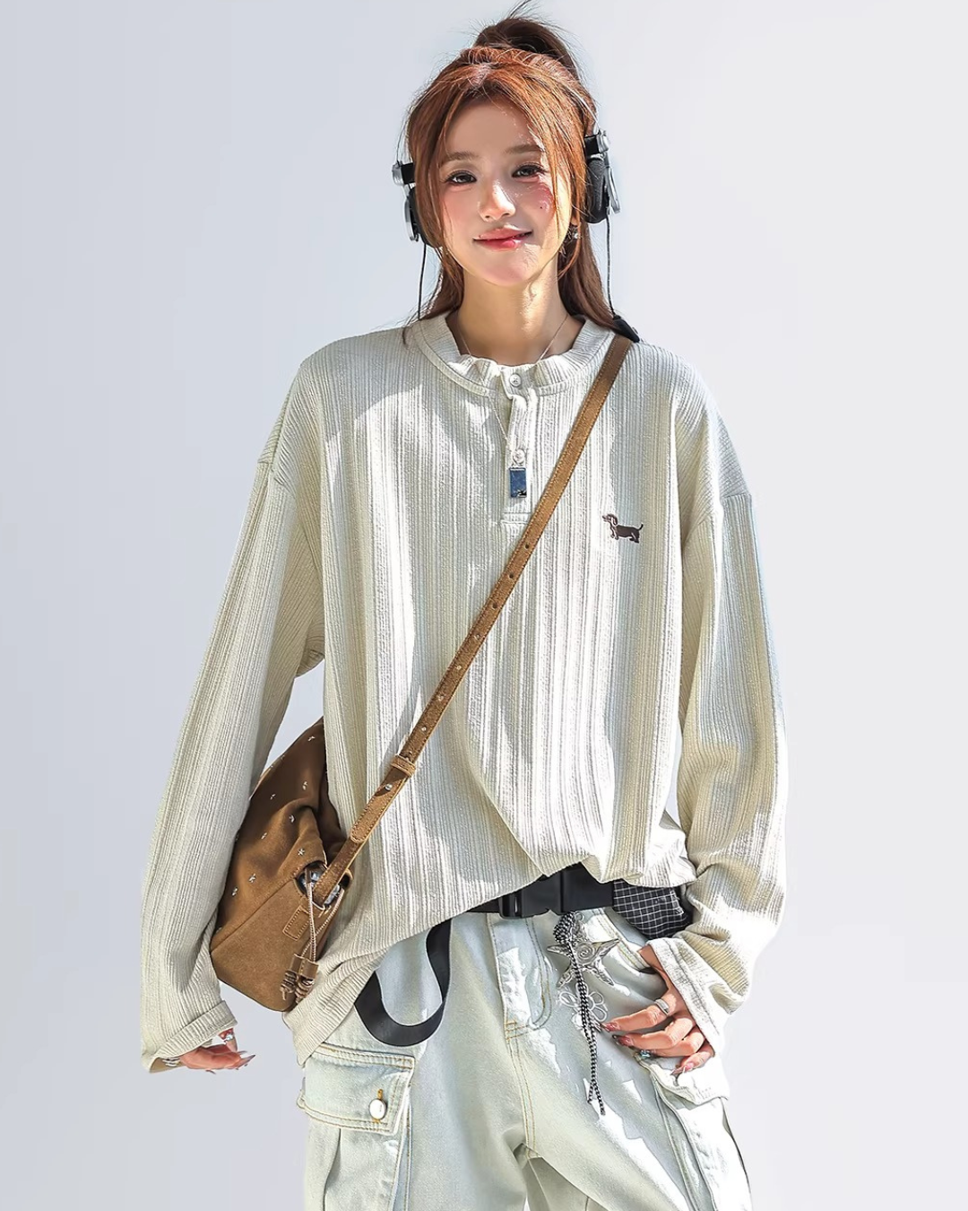 Embroidered Puppy Loose Pullover