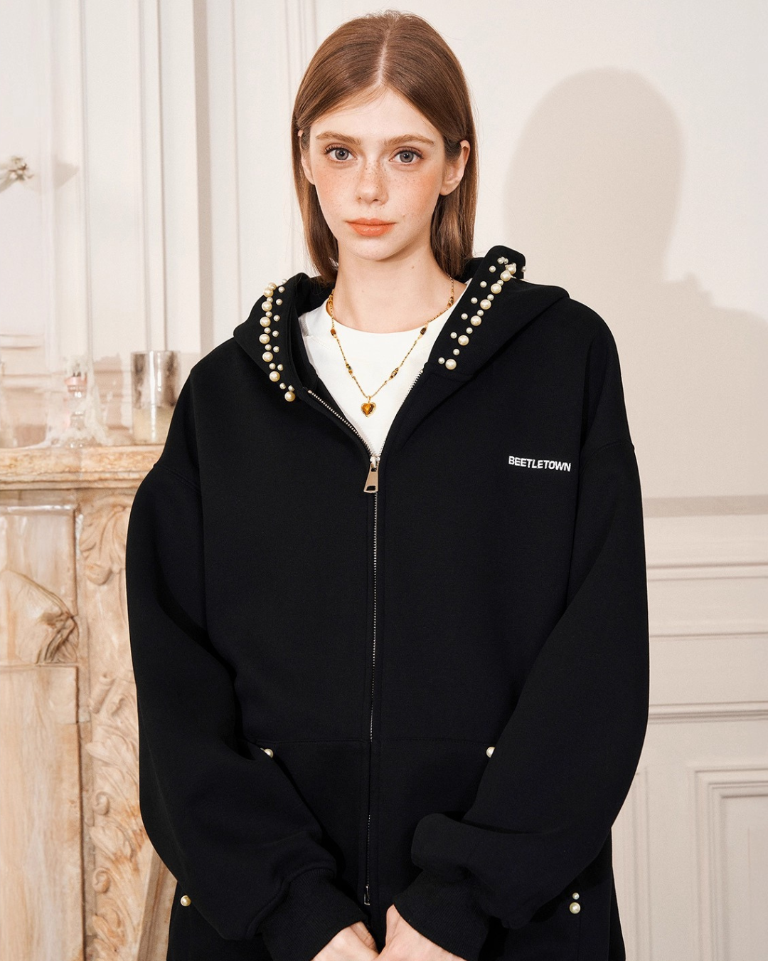 Pearl Trim Zip Hoodie