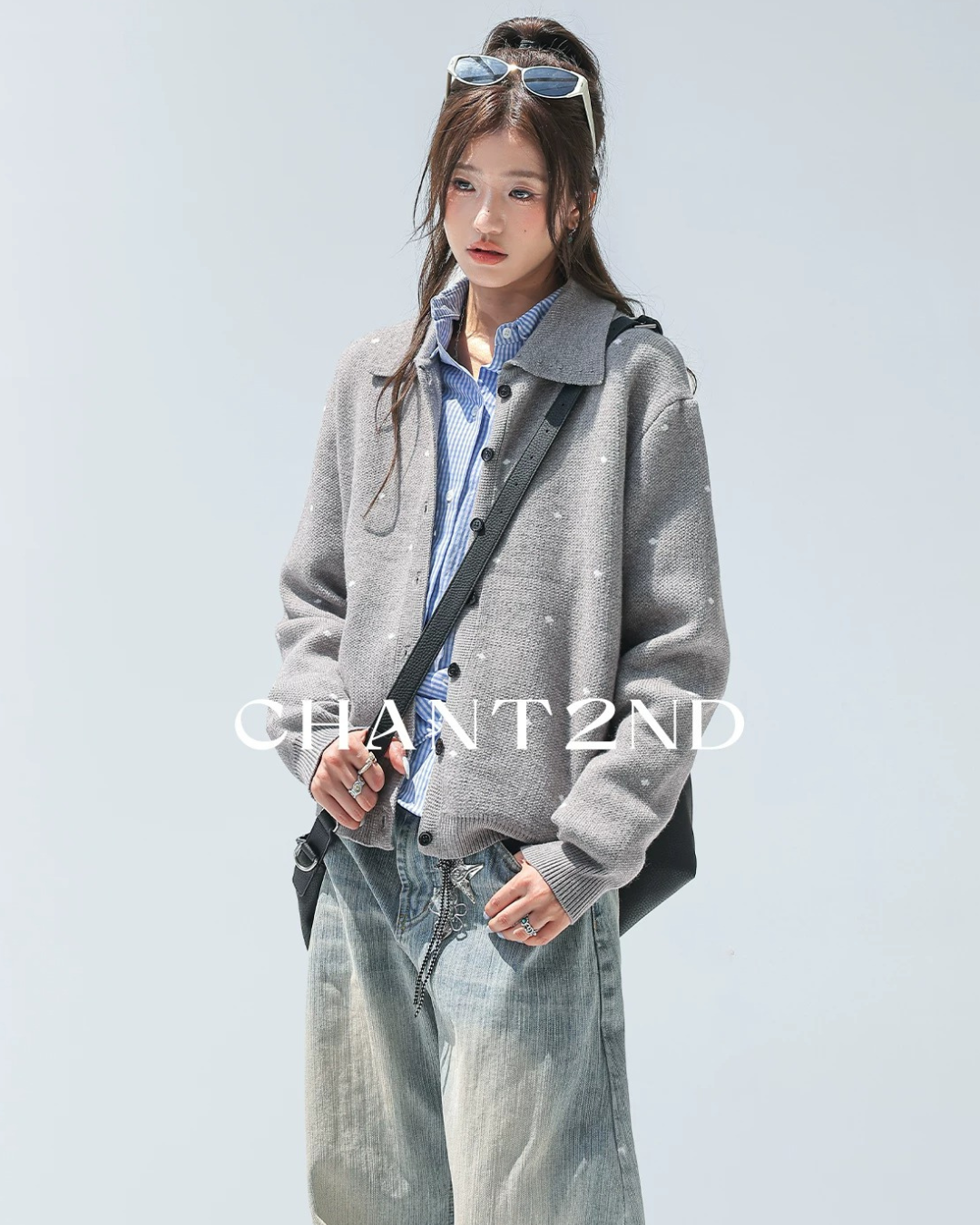 Heather Grey Dot Knit Shirt Jacket