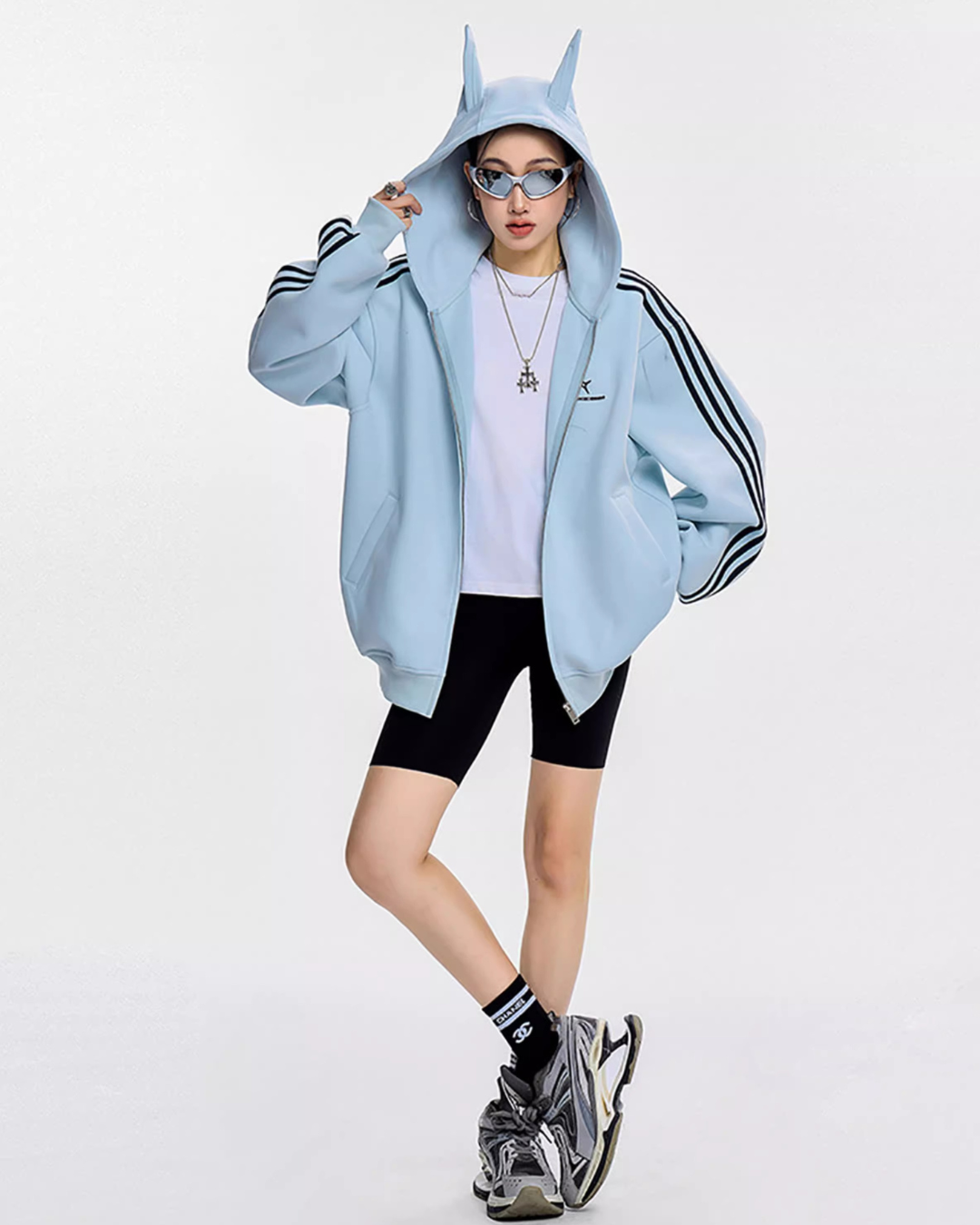 Cat Ear Line Track Zip Hoodie