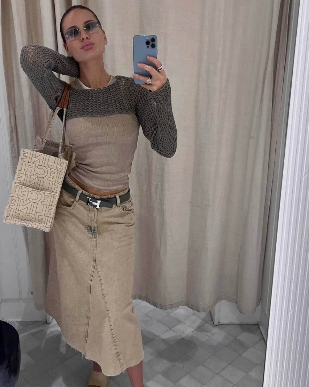 Washed Blue Denim Skirt