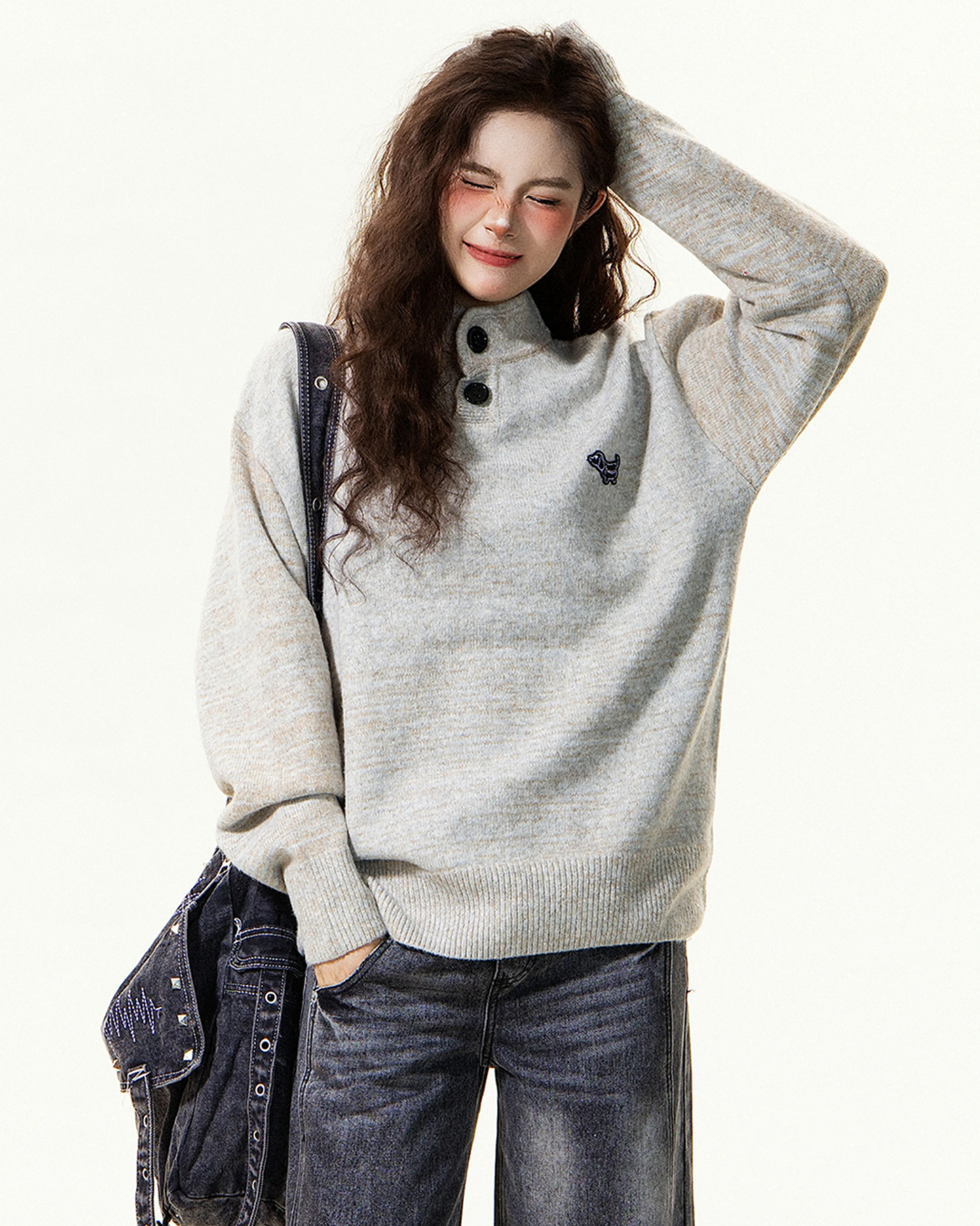 Mock Neck Button Knit