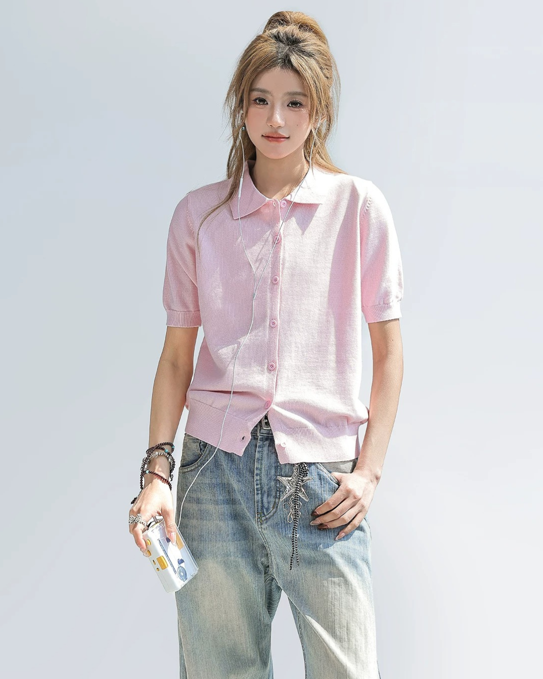 Soft Knit Button-Up Collar Top