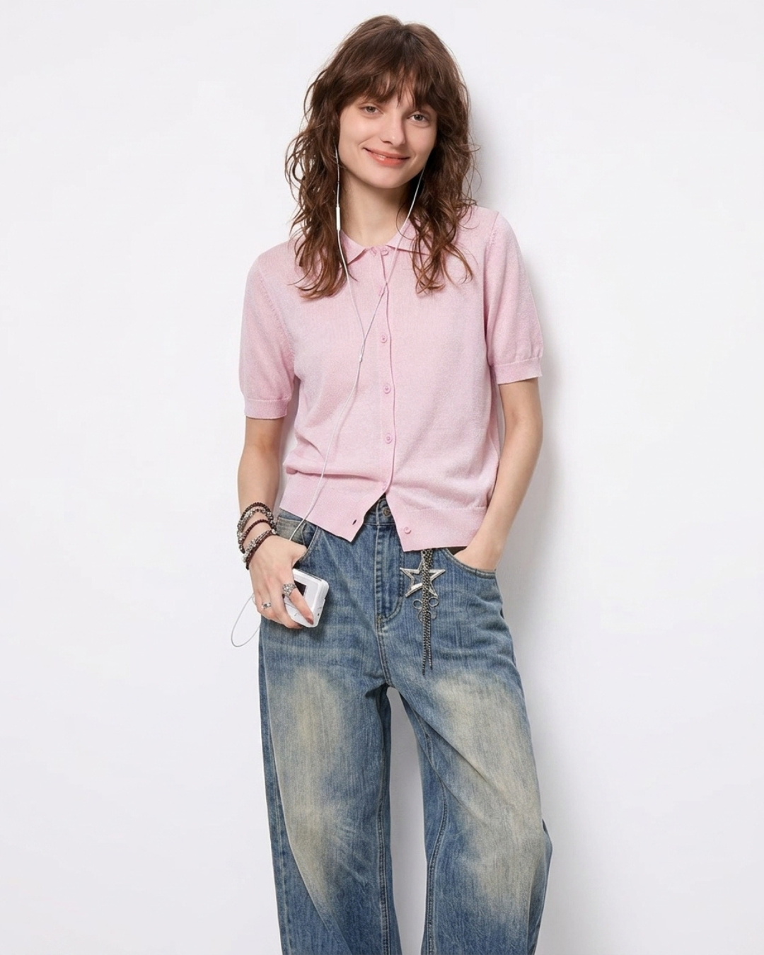 Soft Knit Button-Up Collar Top