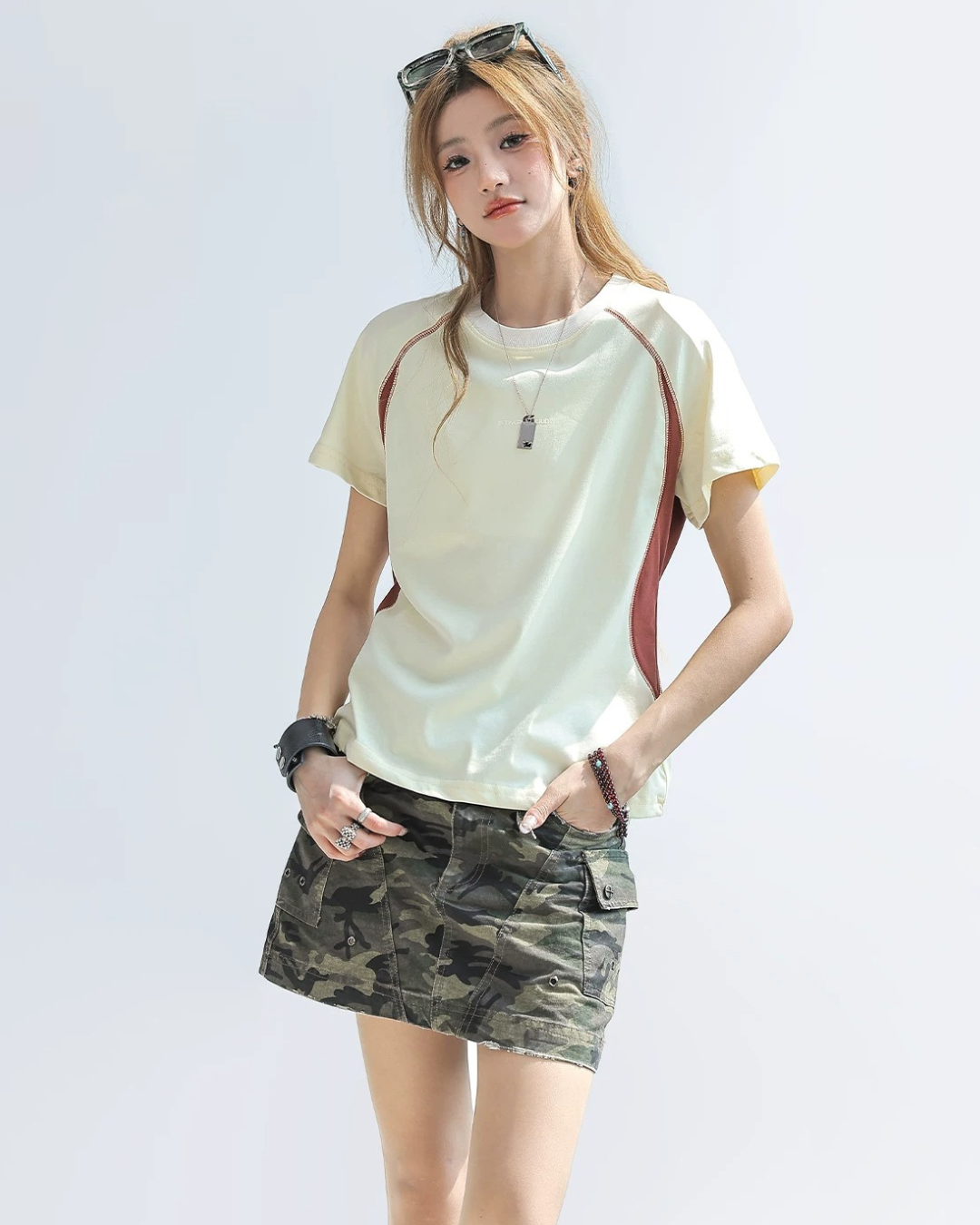 Seam Detail Raglan Color Block Tee