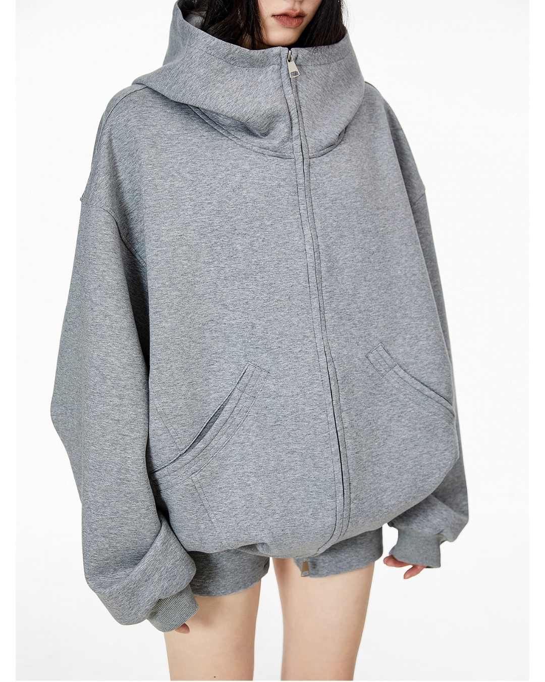 High Neck Essential Zip Hoodie