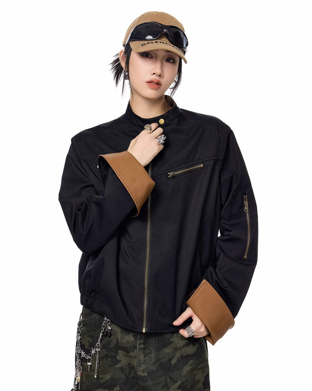Contrast Lining Moto Jacket