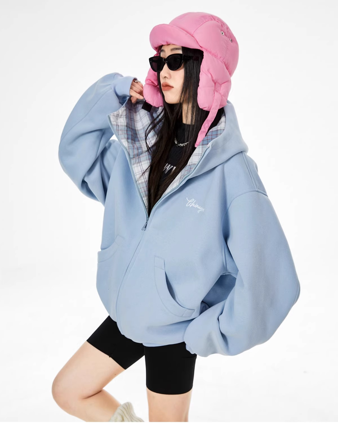 Check Inner Oversized Hoodie