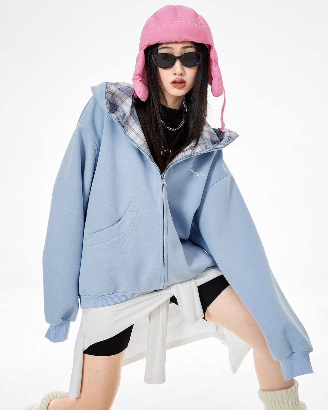 Check Inner Oversized Hoodie