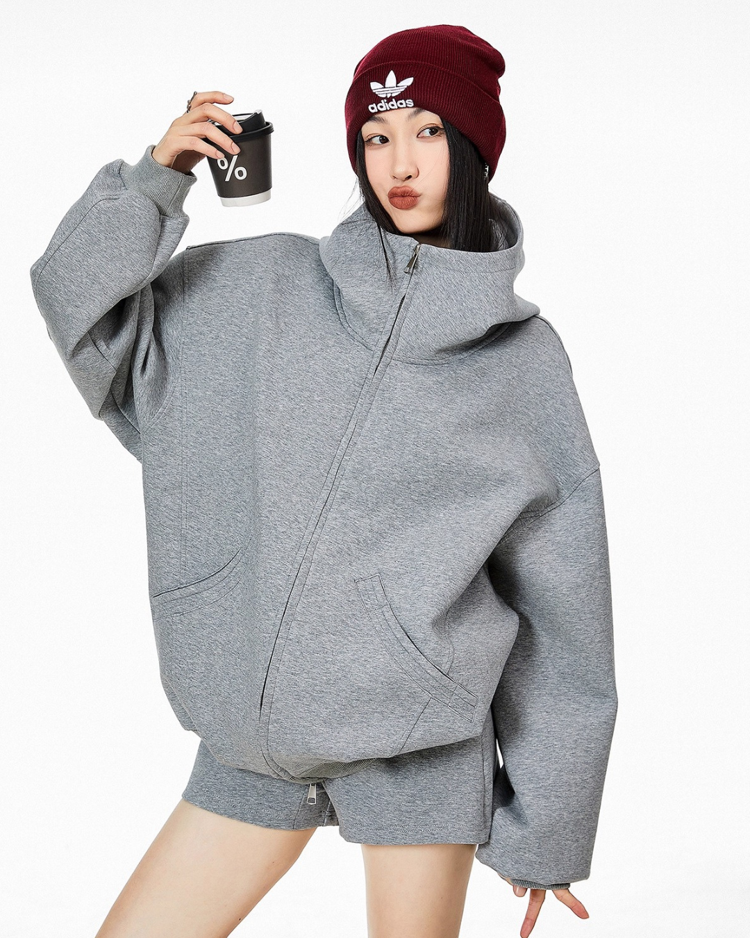 High Neck Essential Zip Hoodie