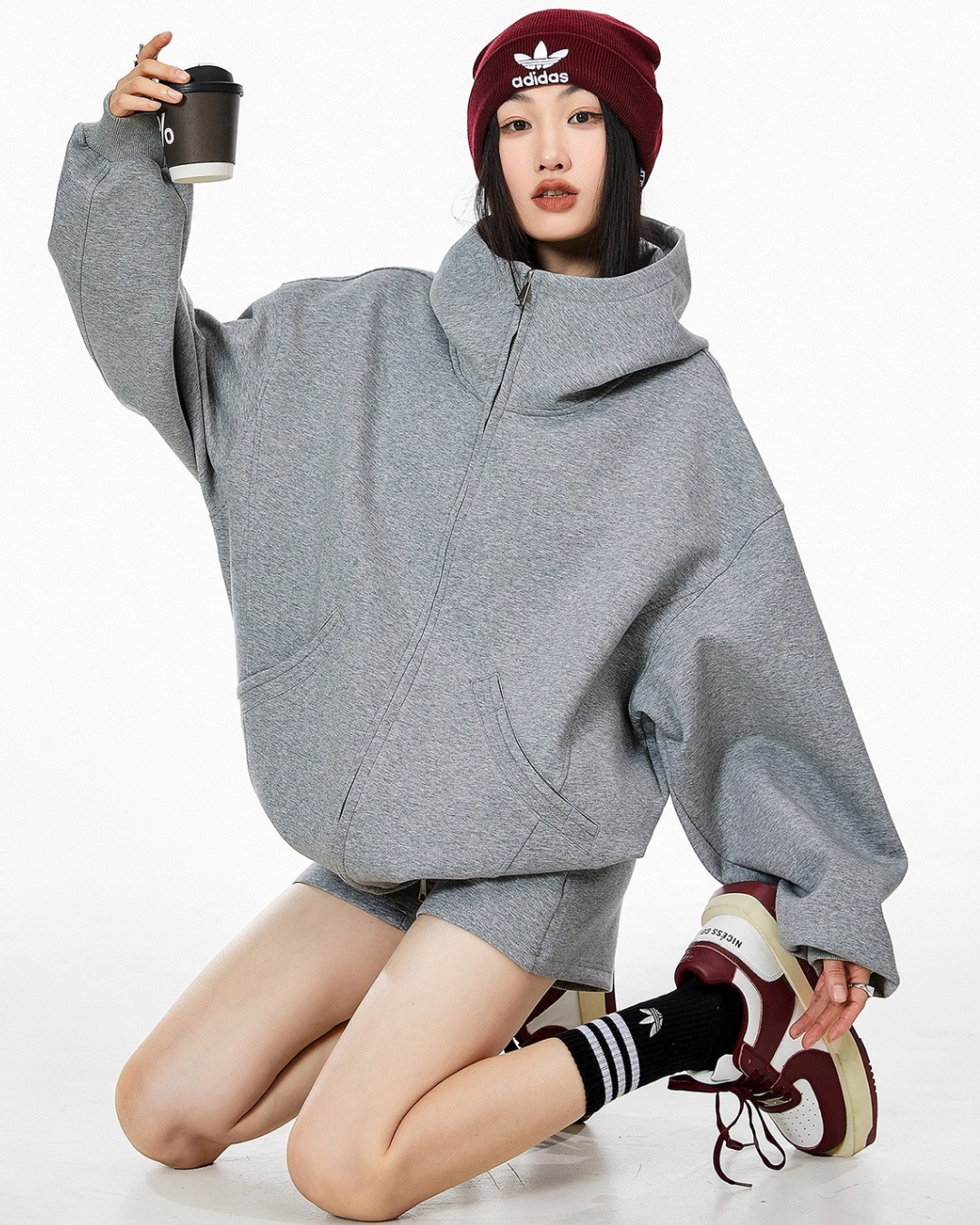 High Neck Essential Zip Hoodie