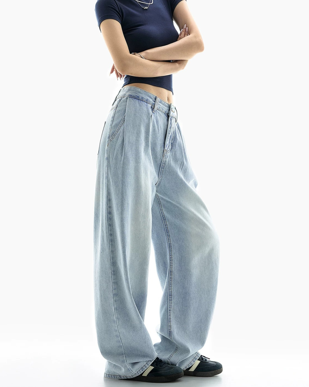 Faded Blue Baggy Wide Jeans