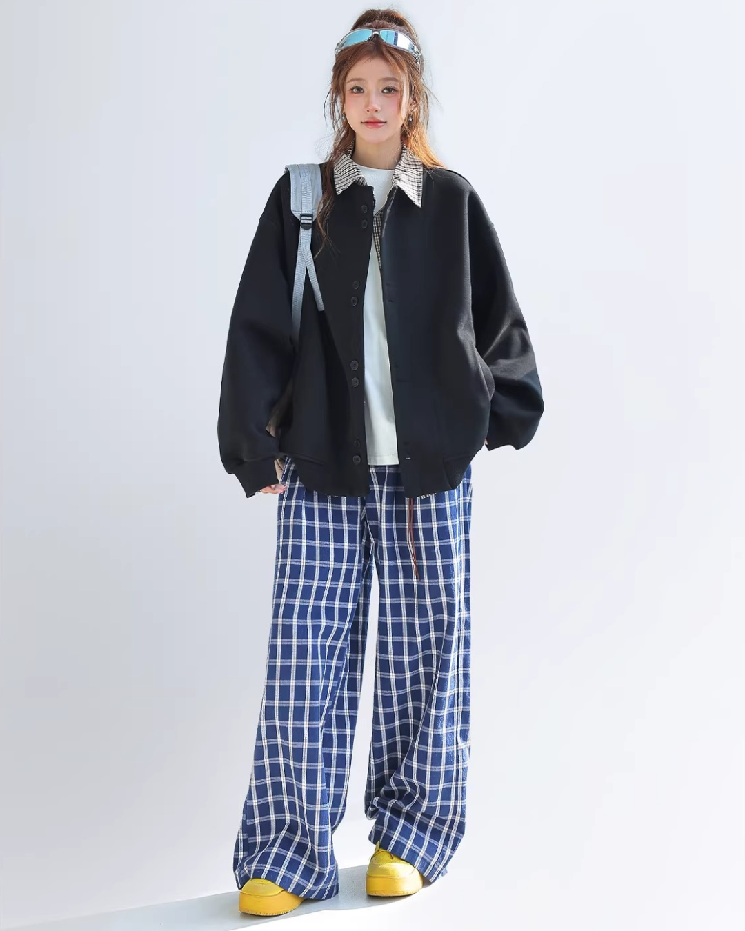 Plaid Accent Varsity Jacket