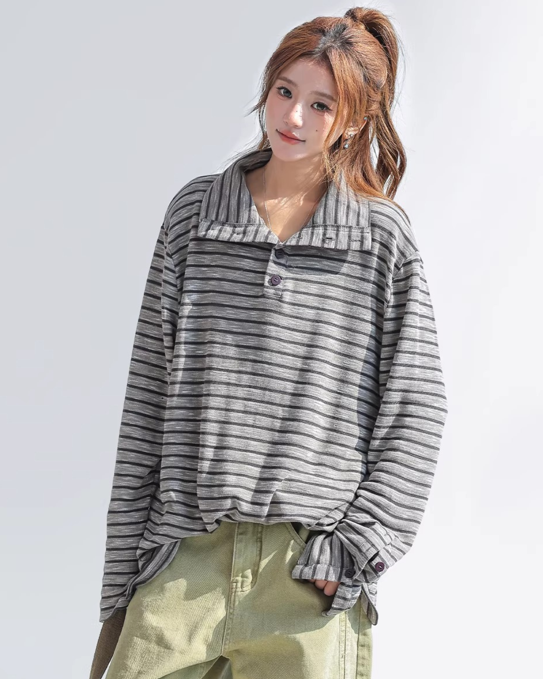 Vintage Striped Mock Neck