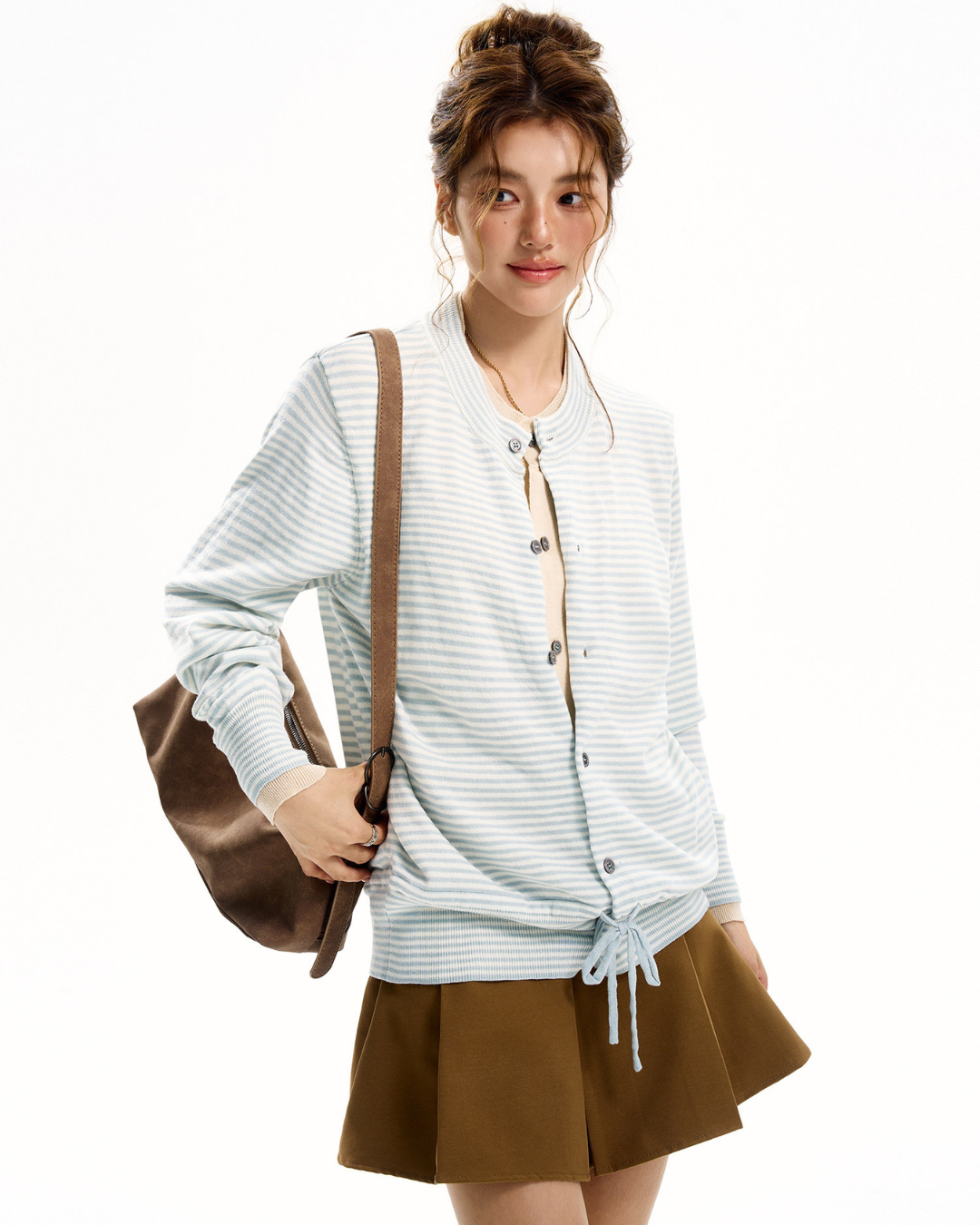Button-Up Mixed Texture Top